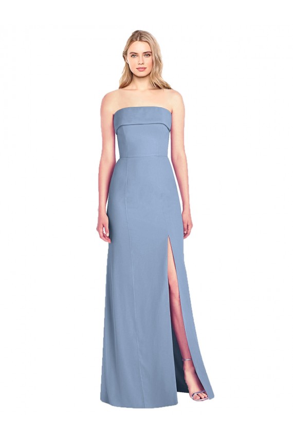 Dusty Blue Soft Chiffon Strapless Long Sleeveless Bridesmaid Dress Toowoomba