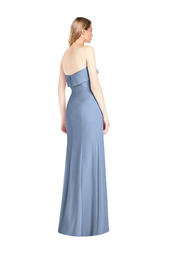Dusty Blue Soft Chiffon Strapless Long Sleeveless Bridesmaid Dress Toowoomba