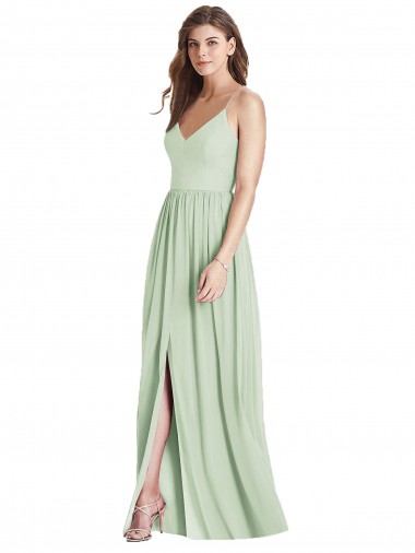 Open Back Sage Soft Chiffon Spaghetti Straps Long Sleeveless Semi Formal Evening Dress / Bridesmaid Dress Toowoomba