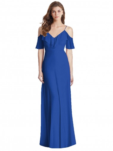 V-Back Soft Chiffon Spaghetti Straps Long Cold Shoulder Semi Formal Evening Dress / Bridesmaid Dress Toowoomba