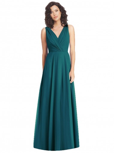 V-Back Hunter Chiffon V-Neck Long Sleeveless Wedding Party Dress Toowoomba