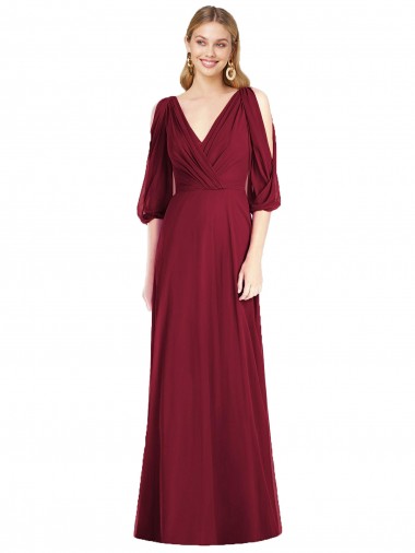 V-Back Soft Chiffon V-Neck Long Bell Sleeves Formal Dress / Bridesmaid Dress Toowoomba