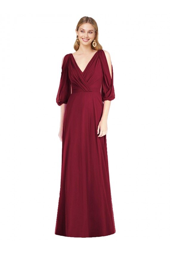 V-Back Soft Chiffon V-Neck Long Bell Sleeves Formal Dress / Bridesmaid Dress Toowoomba