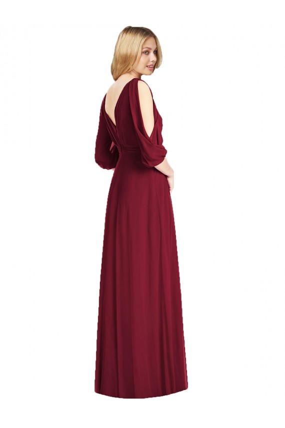 V-Back Soft Chiffon V-Neck Long Bell Sleeves Formal Dress / Bridesmaid Dress Toowoomba