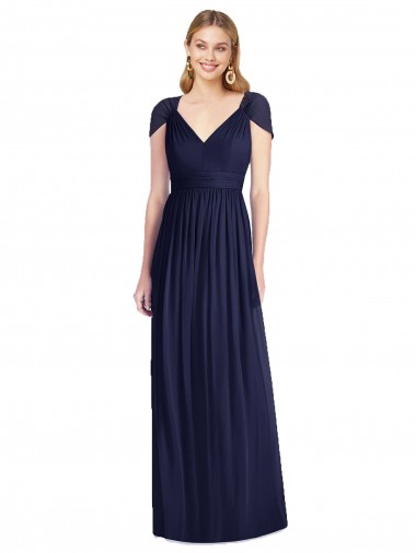 Open Back Soft Chiffon V-Neck Long Cap Sleeves Bridesmaid Dress Toowoomba