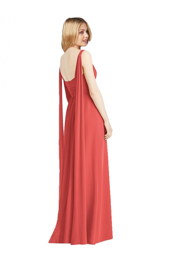 Low Back Firecracker Soft Chiffon V-Neck Long Sleeveless Bridesmaid Dress Toowoomba