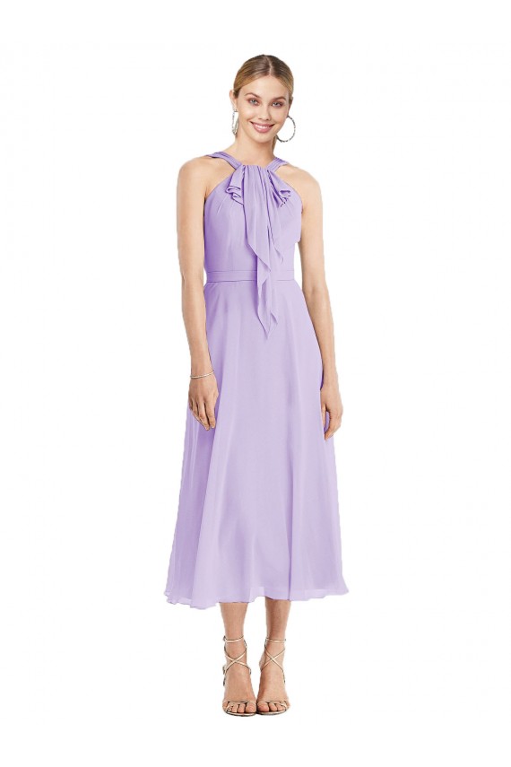 V-Back Soft Chiffon Halter Neck Tea length Sleeveless Prom Dress / Bridesmaid Dress Toowoomba