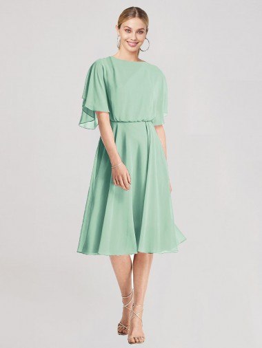 Tie Back Soft Chiffon Knee Length Flutter Sleeves Bridesmaid Dress Toowoomba