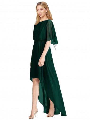 Tie Back Soft Chiffon Round Neck Flutter Sleeves High Low Bridesmaid Dress Toowoomba