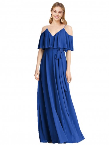 Chiffon Spaghetti Straps Long Cold Shoulder Bridesmaid Dress Toowoomba