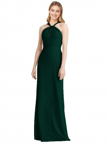 Ever Green Soft Chiffon Halter Neck Long Sleeveless Bridesmaid Dress Toowoomba