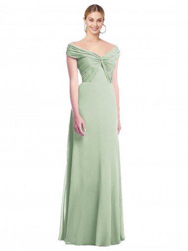 Sage Soft Chiffon Off the Shoulder Long Sleeveless Bridesmaid Dress Toowoomba