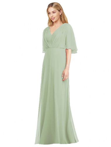 Soft Chiffon V-Neck Long Flutter Sleeves Bridesmaid Dress Toowoomba