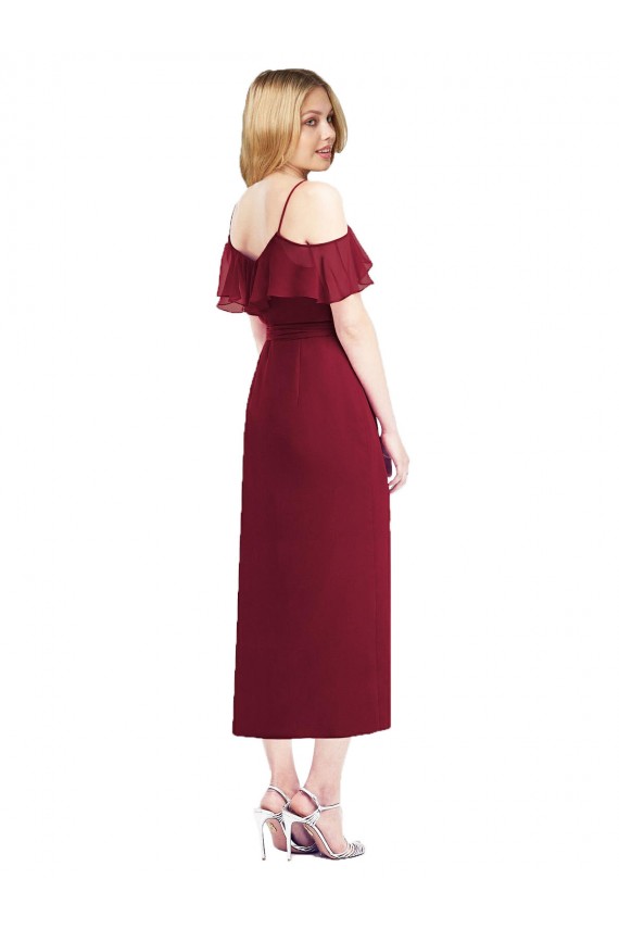 Soft Chiffon Spaghetti Straps Cocktail Length Cold Shoulder High Low Bridesmaid Dress Toowoomba