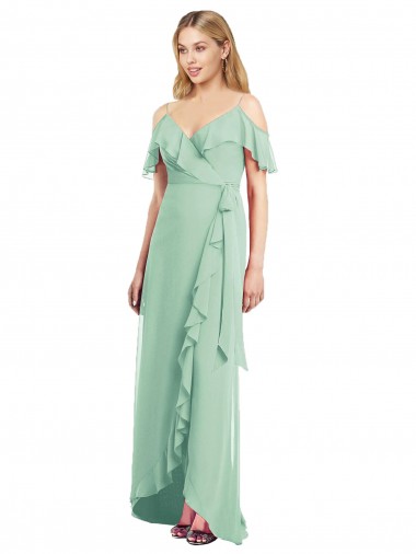 Soft Chiffon Spaghetti Straps Long Cold Shoulder High Low Bridesmaid Dress Toowoomba