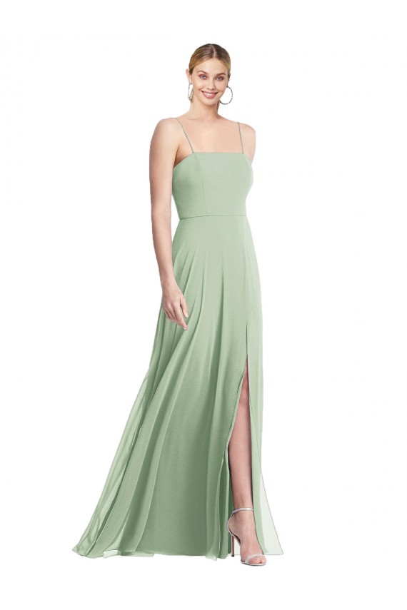 Low Back Soft Chiffon Spaghetti Straps Long Sleeveless Formal Evening Gown / Bridesmaid Dress Toowoomba