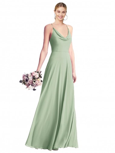 Open Back Sage Chiffon Spaghetti Straps Long Sleeveless Bridesmaid Dress / Evening Dress Toowoomba
