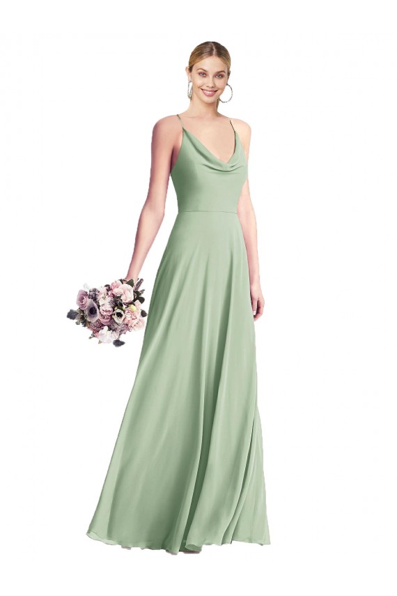 Open Back Sage Chiffon Spaghetti Straps Long Sleeveless Bridesmaid Dress / Evening Dress Toowoomba
