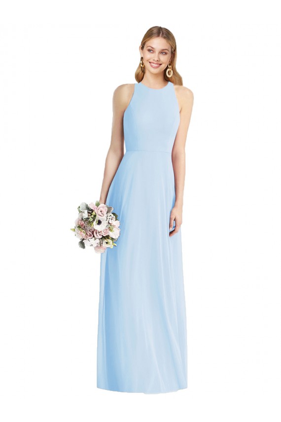 Light Sky Blue Soft Chiffon Halter Neck Long Sleeveless Semi Formal Evening Dress / Bridesmaid Dress Toowoomba