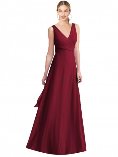 V-Back Burgundy Chiffon V-Neck Long Floor Length Sleeveless Bridesmaid Dress Toowoomba