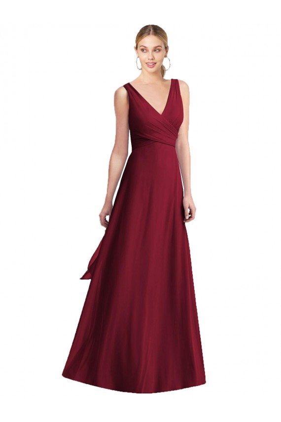 V-Back Burgundy Chiffon V-Neck Long Floor Length Sleeveless Bridesmaid Dress Toowoomba
