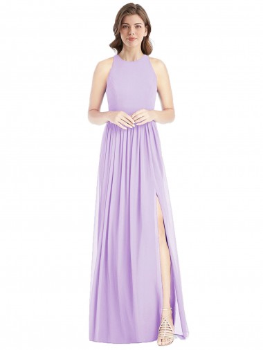 Lilac Soft Chiffon Halter Neck Long Sleeveless Bridesmaid Dress Toowoomba
