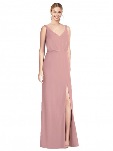 V-Back Dusty Pink Soft Chiffon V-Neck Long Sleeveless Bridesmaid Dress Toowoomba