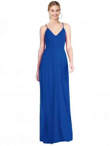 Open Back Royal Blue Soft Chiffon Spaghetti Straps Long Sleeveless Formal Dress / Bridesmaid Dress Toowoomba