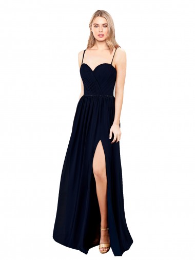 Dark Navy Soft Chiffon Spaghetti Straps Long Sleeveless Formal Evening Gown / Bridesmaid Dress Toowoomba