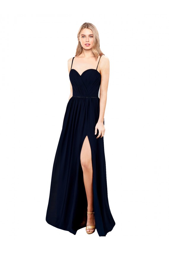 Dark Navy Soft Chiffon Spaghetti Straps Long Sleeveless Formal Evening Gown / Bridesmaid Dress Toowoomba