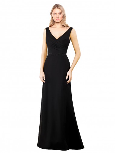V-Back Black Soft Chiffon V-Neck Long Sleeveless Prom Dress / Bridesmaid Dress Toowoomba