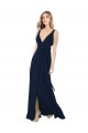 Dark Navy Chiffon V-Neck Long Sleeveless Bridesmaid Dress / Evening Dress Toowoomba