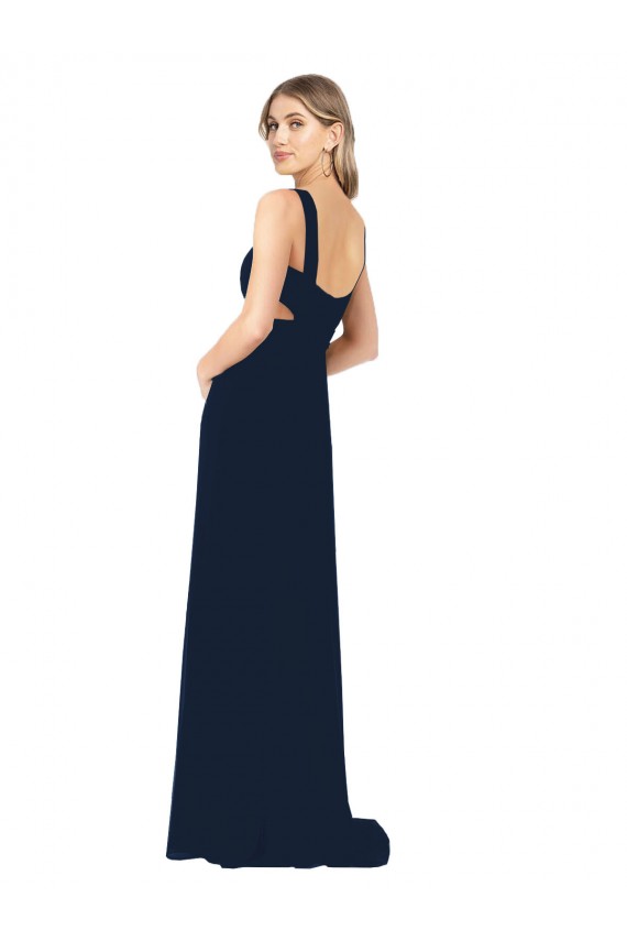 Dark Navy Chiffon V-Neck Long Sleeveless Bridesmaid Dress / Evening Dress Toowoomba