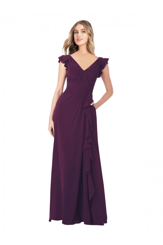 Grape Soft Chiffon V-Neck Long Cap Sleeves Formal Dress / Bridesmaid Dress Toowoomba