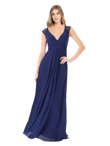 Keyhole Back Soft Chiffon V-Neck Long Cap Sleeves Bridesmaid Dress Toowoomba