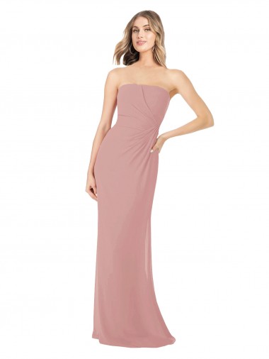 Dusty Pink Soft Chiffon Strapless Long Sleeveless Bridesmaid Dress Toowoomba