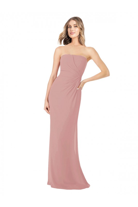 Dusty Pink Soft Chiffon Strapless Long Sleeveless Bridesmaid Dress Toowoomba