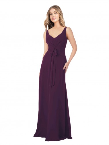 Grape Chiffon V-Neck Long Floor Length Sleeveless Bridesmaid Dress Toowoomba