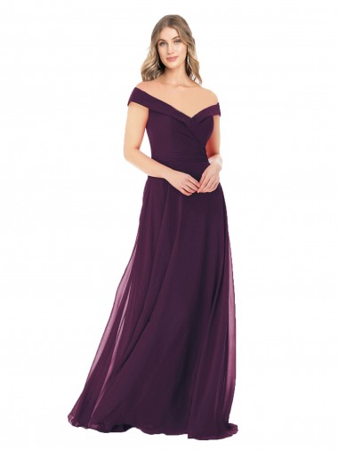 Grape Soft Chiffon Off the Shoulder Long Sleeveless Bridal Party Dress Toowoomba