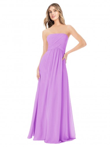 Violet Soft Chiffon Strapless Long Sleeveless Bridesmaid Dress Toowoomba