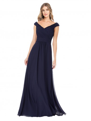 Dark Navy Soft Chiffon Off the Shoulder Long Sleeveless Evening Dress / Bridesmaid Dress Toowoomba