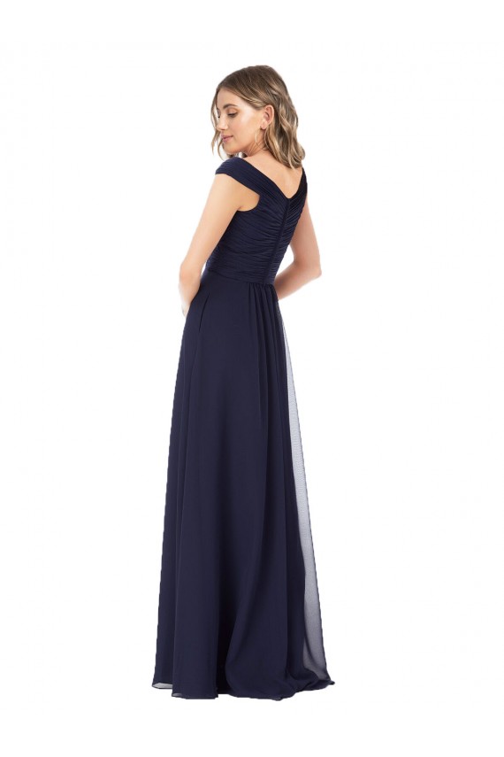 Dark Navy Soft Chiffon Off the Shoulder Long Sleeveless Evening Dress / Bridesmaid Dress Toowoomba