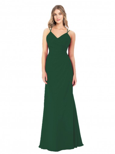 Dark Green Soft Chiffon V-Neck Long Sleeveless Bridesmaid Dress Toowoomba