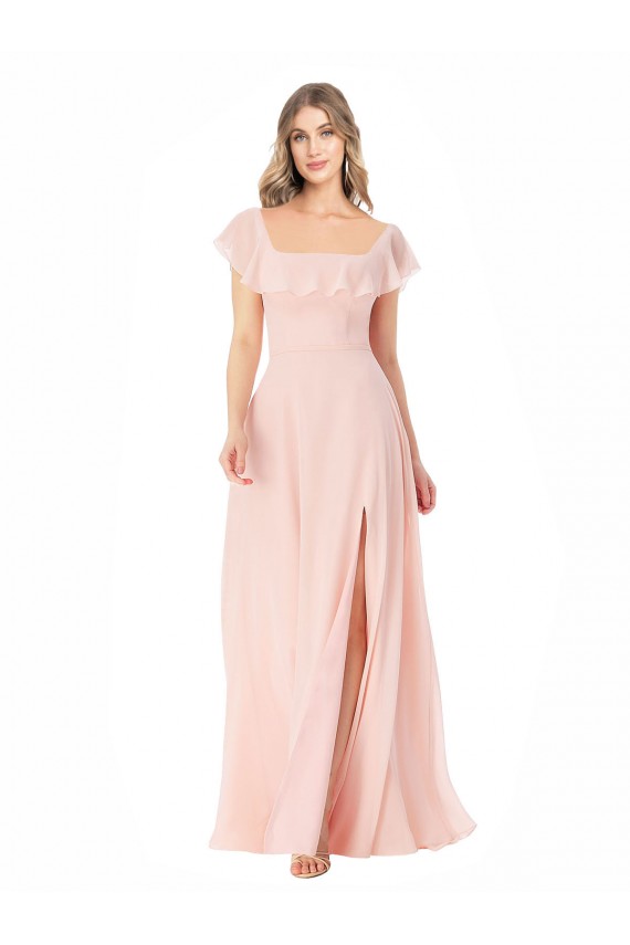 Soft Chiffon Square Neck Long Cap Sleeves Formal Dress / Bridesmaid Dress Toowoomba