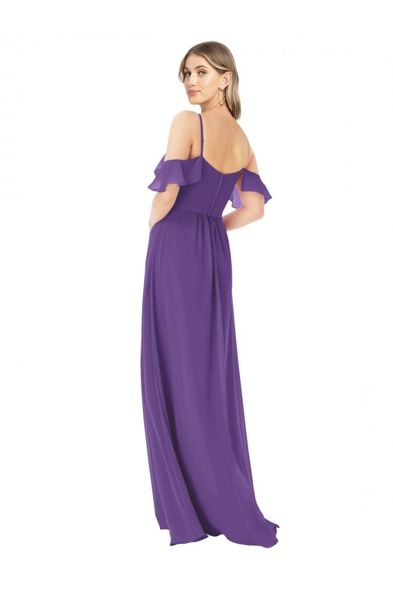 Plum Purple Soft Chiffon Off the Shoulder Long Cold Shoulder Bridesmaid Dress Toowoomba