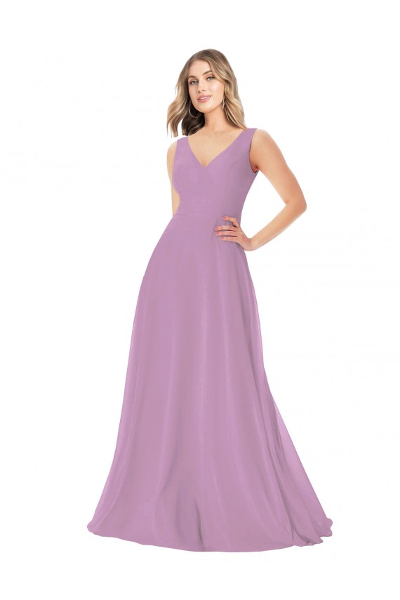 Dark Lavender Soft Chiffon V-Neck Long Sleeveless Bridal Party Dress Toowoomba
