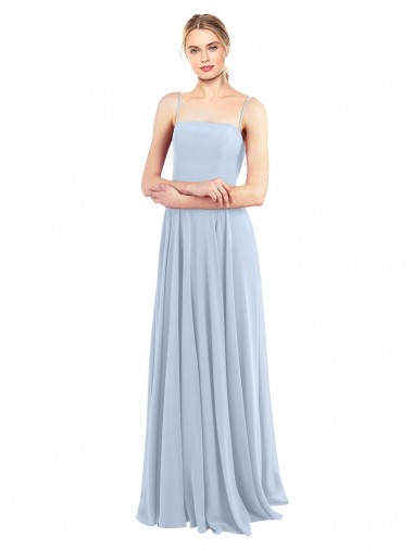 Low Back Light Sky Blue Soft Chiffon Spaghetti Straps Long Sleeveless Bridesmaid Dress Toowoomba