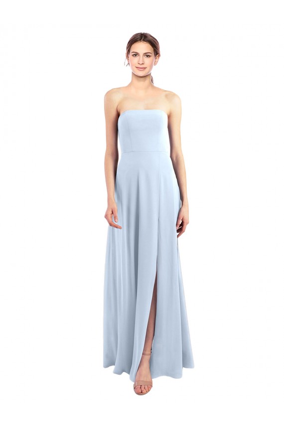 Light Sky Blue Soft Chiffon Strapless Long Sleeveless Bridesmaid Dress Toowoomba