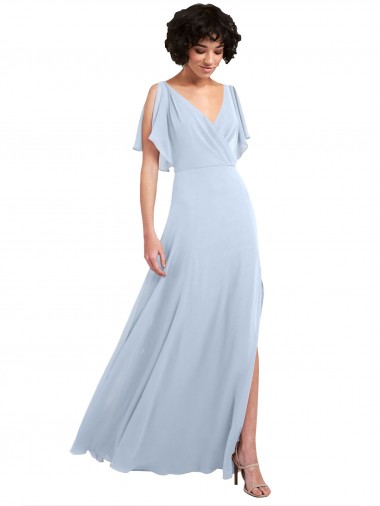 V-Back Soft Chiffon V-Neck Long Split Sleeves Bridesmaid Dresses Toowoomba