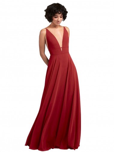 V-Back Red Lxue Chiffon V-Neck Long Sleeveless Bridesmaid Dress Toowoomba